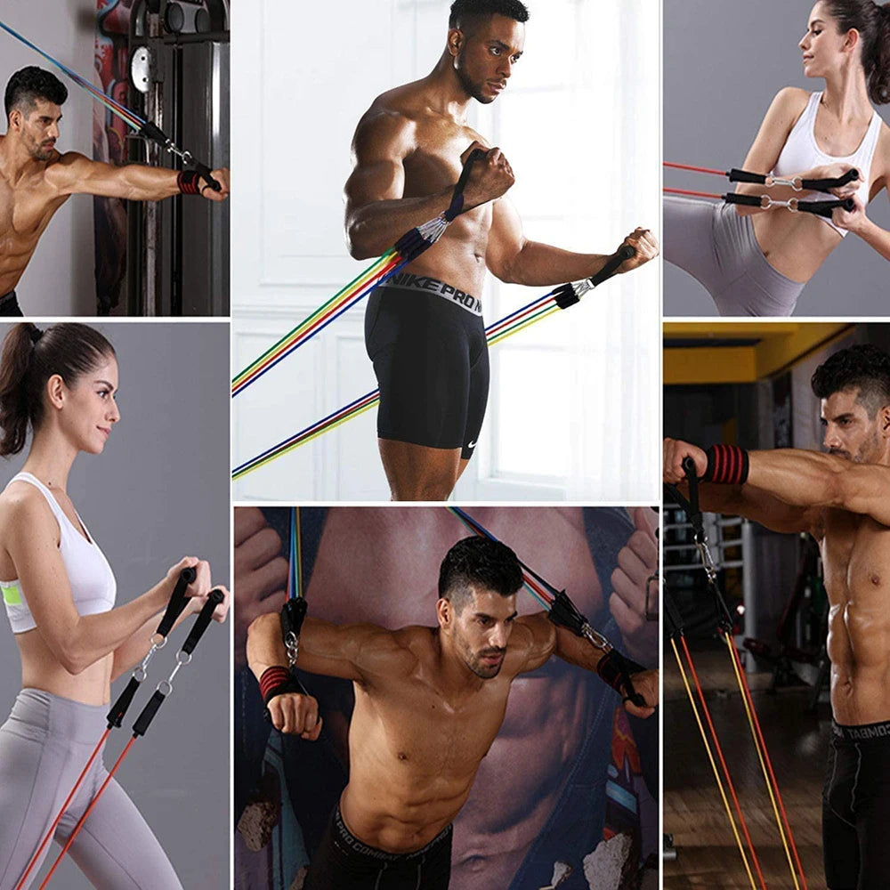 Exercise Resistance Bands Set Up to 115 lbs Fitness Stretch Workout Bands with 5 Fitness Tubes Home Gym Yoga Equipment Men Women - MoveforgeMoveforge