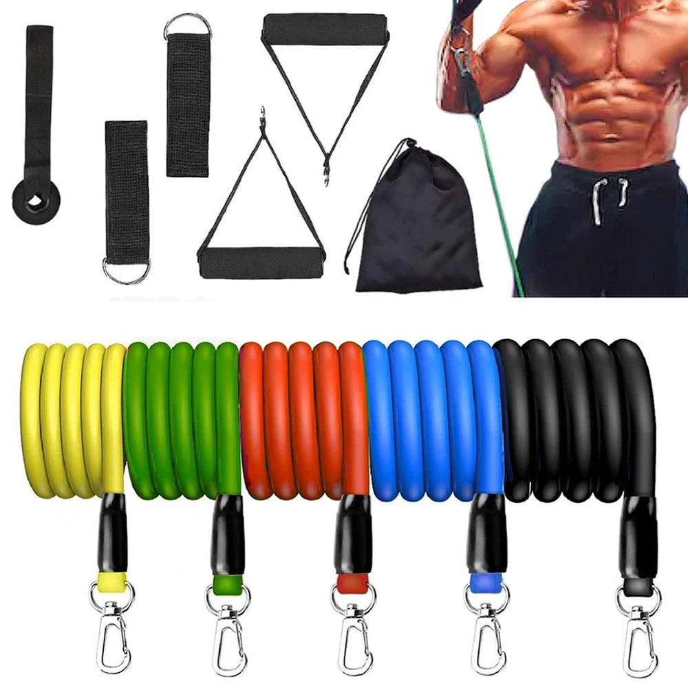 Exercise Resistance Bands Set Up to 115 lbs Fitness Stretch Workout Bands with 5 Fitness Tubes Home Gym Yoga Equipment Men Women - MoveforgeMoveforge