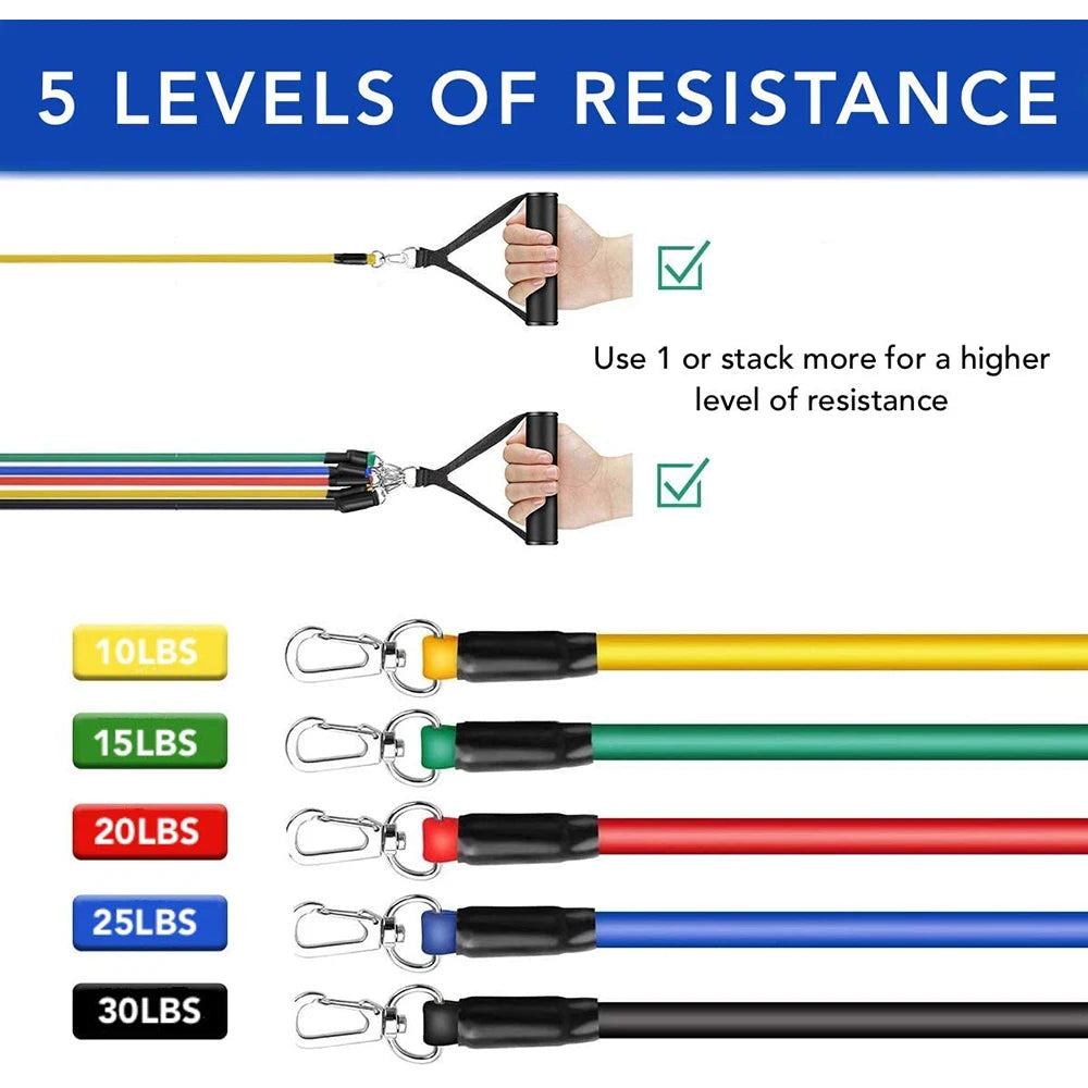 Exercise Resistance Bands Set Up to 115 lbs Fitness Stretch Workout Bands with 5 Fitness Tubes Home Gym Yoga Equipment Men Women - MoveforgeMoveforge