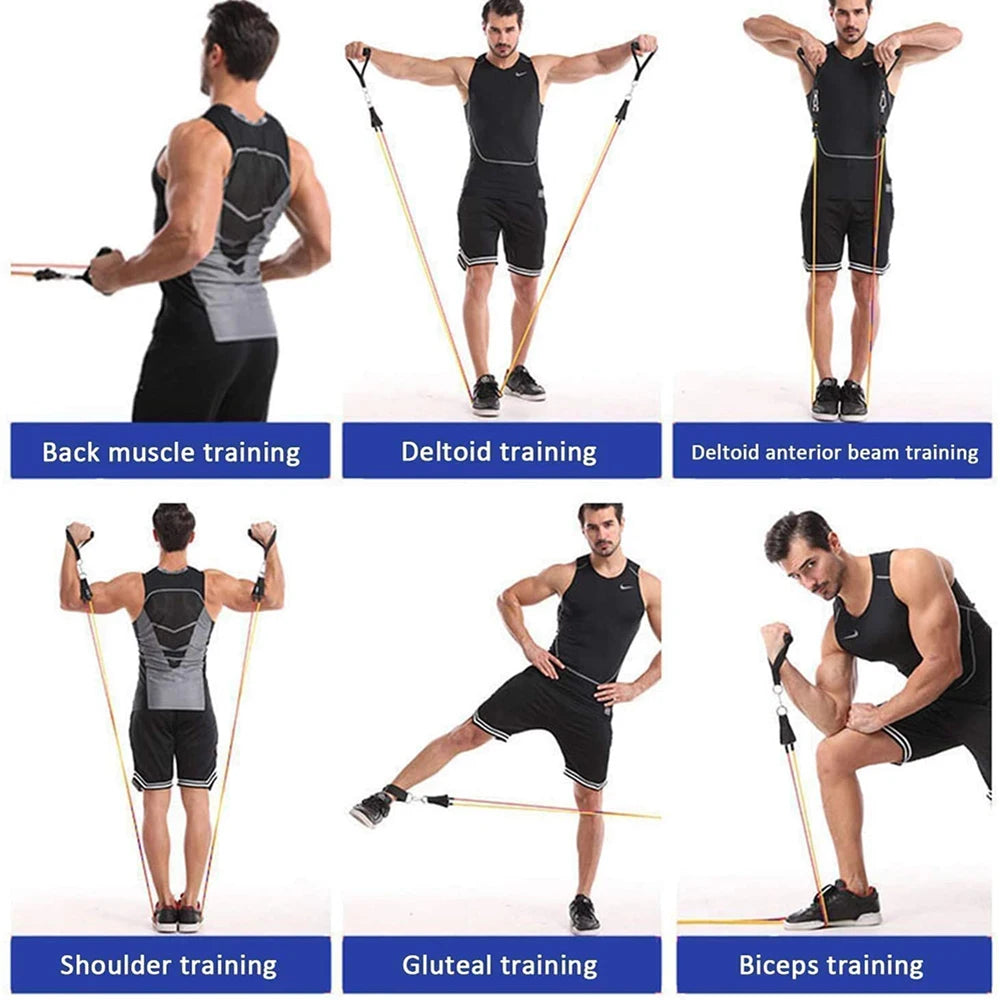 Exercise Resistance Bands Set Up to 115 lbs Fitness Stretch Workout Bands with 5 Fitness Tubes Home Gym Yoga Equipment Men Women - MoveforgeMoveforge