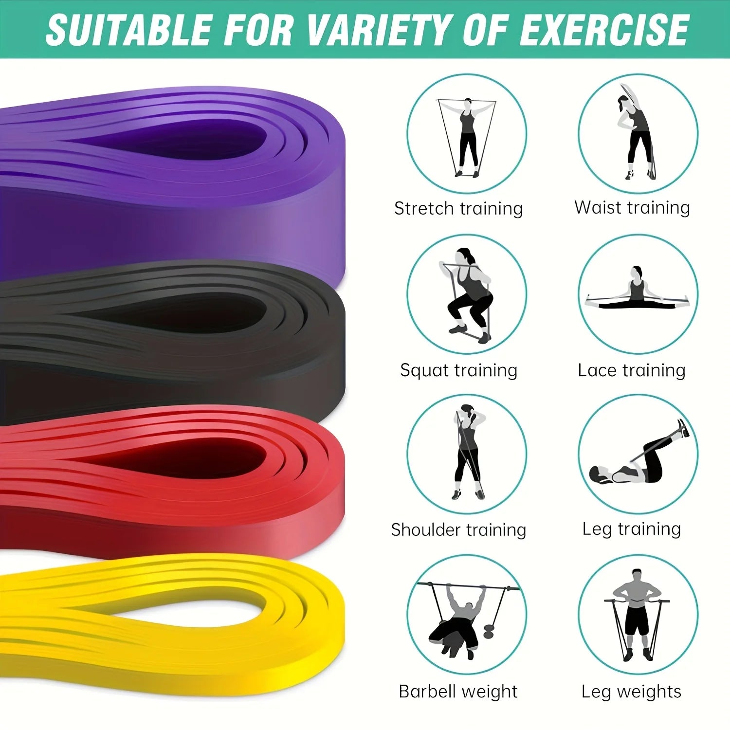 Stackable Resistance Band Set for Muscle Training, Exercise, Fitness, Shaping, Tpe Material, Suitable for Gym, Home, Outdoor Use