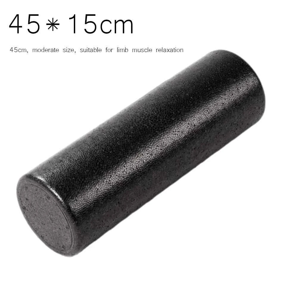 Long dark textured foam roller cylinder with rounded end cap