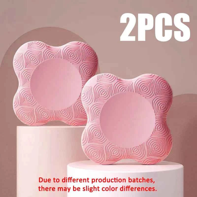 Pink thick yoga knee pad, two-piece set, patterned textured surface
