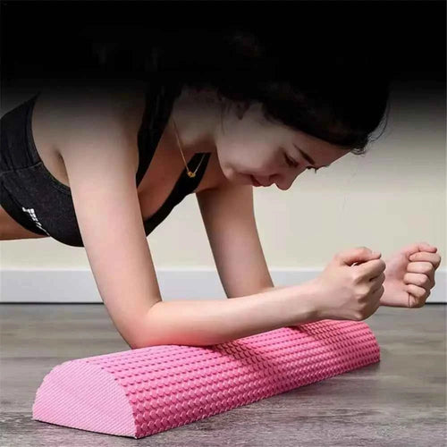 Half-round EVA massage foam roller with textured pattern, pink, 30 cm