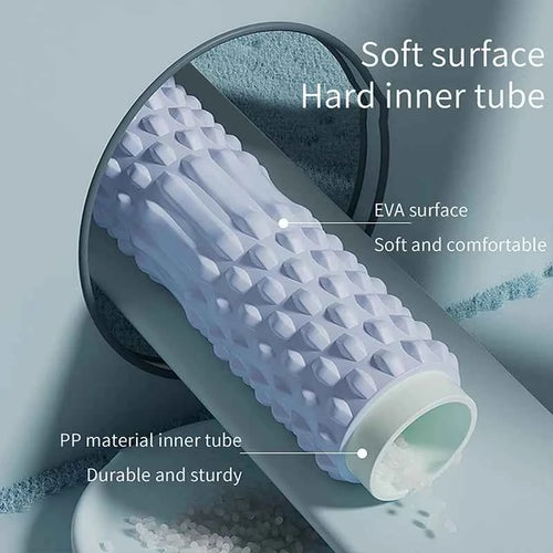 Blue foam massage roller, diamond texture with open end core