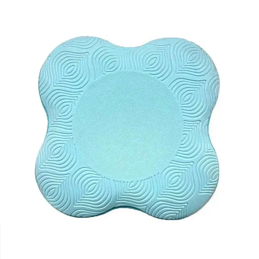 Blue thick yoga knee pad, patterned textured support pad surface