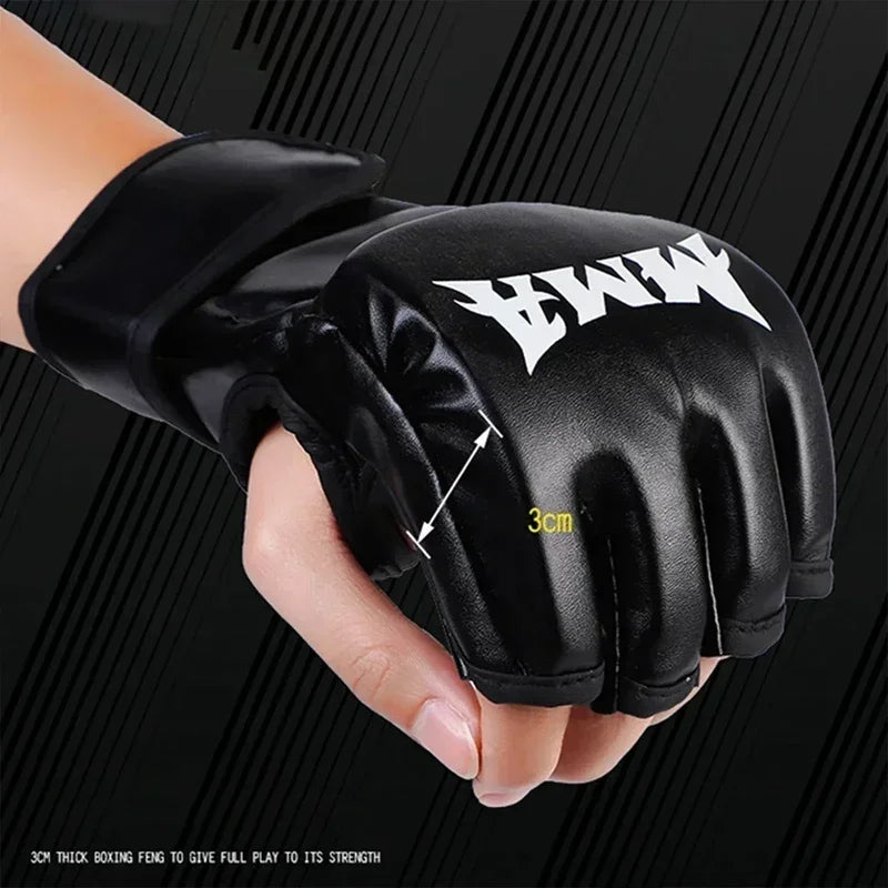 Moveforge Half Finger Leather Boxing Gloves – Open Palm Training Gloves for Bag Work & UFC Sparring
