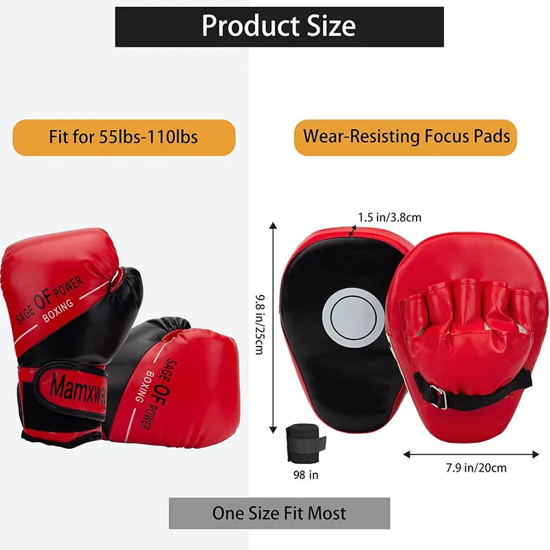 Moveforge 3-in-1 Kids Boxing Set – Gloves, Focus Mitts & Hand Wraps for Junior Training