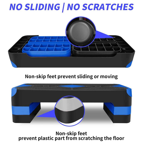 Aerobic step platform with raised non-slip feet and textured deck surface
