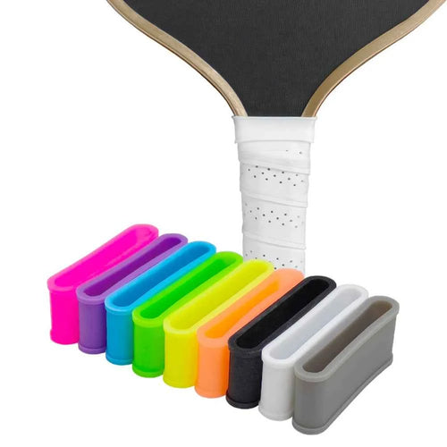 Pickleball paddle grip bands set with white perforated wrap and 8 colorful bands stacked